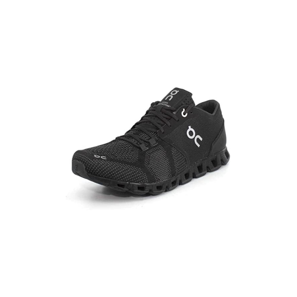 On Cloud x running black qc logo white